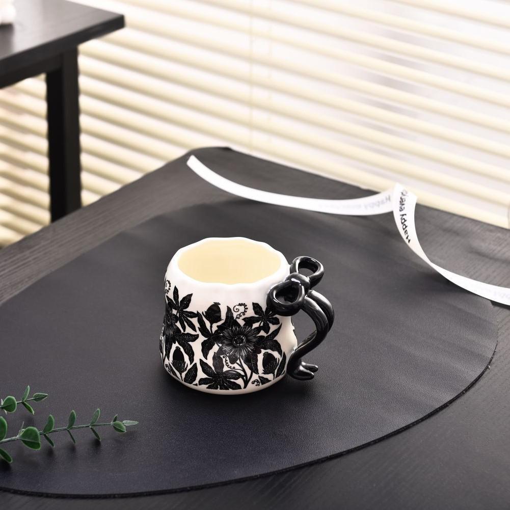 Retro Lolita Bow Ceramic Mug for Home or Office 350ML