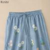 ZANZEA Women Casual Elastic Waist Loose Floral Print Pants