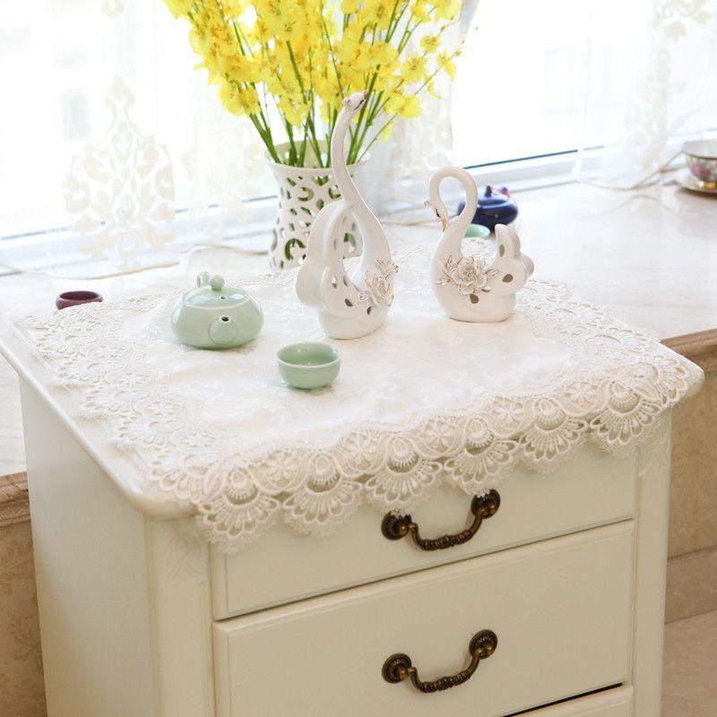 High-End Embroider Bedroom Nightstand Cover Fabric Craft Cover Cloth Embroidered Idyllic European Dust Towel Tablecloth Tablecloth Square Towel