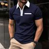 Men's Korean-Style Casual Lapel Fashion Slim-Fit Polo Shirt Pocket Patchwork Solid Color Short-Sleeve Top