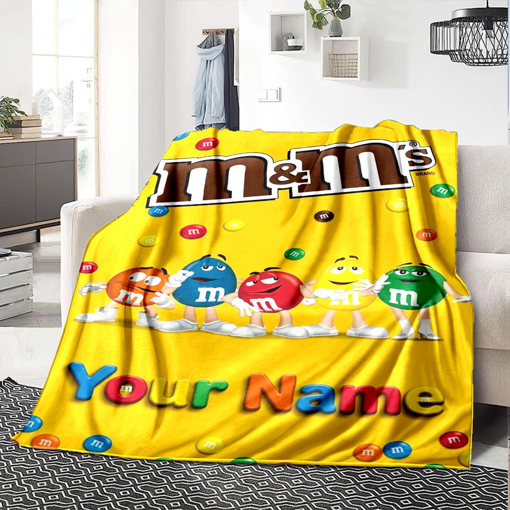Name Custom Cute M&M Print Flannel Blanket High Quality Warm Comfortable Cover for All Seasons Perfect for Gifts Home Decor