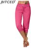 BITCED 10 Color Women's Fashion Casual Solid Color Print Pants & Capris