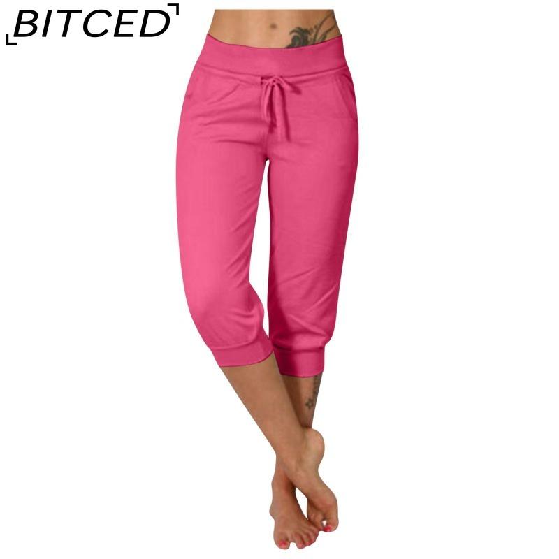 BITCED 10 Color Women's Fashion Casual Solid Color Print Pants & Capris