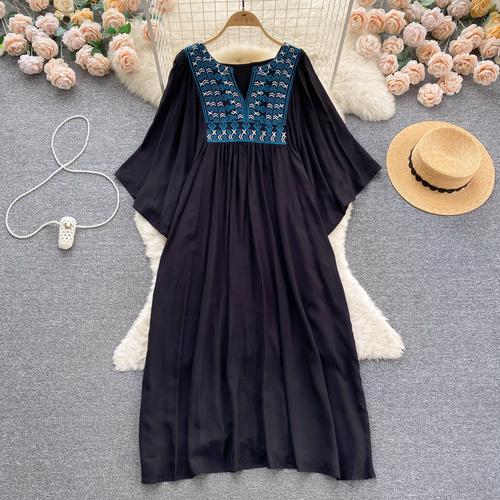 Женские платья Новое поступление V-образный вырез вышитый воланами край длинный — фото 23