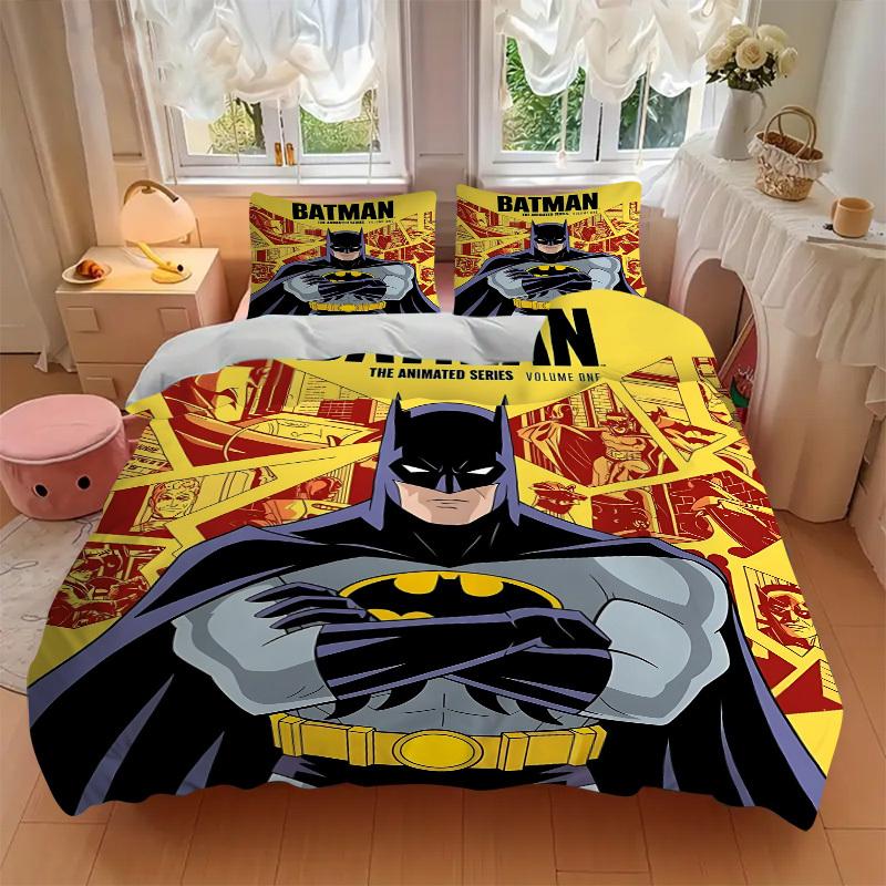 3pcs Batman Animated Series Bedding Set, Soft Polyester Duvet Cover and Pillowcases Machine Washable Seasons all suitable & Guest Room Decor259