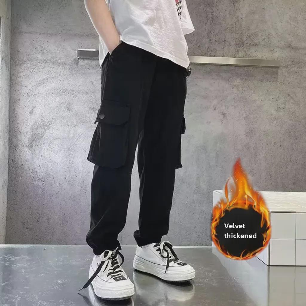 Boys' Autumn/Winter 2023 Velvet-Lined Overalls: Versatile, Loose-Fit, Thickened Leggings for Older Kids