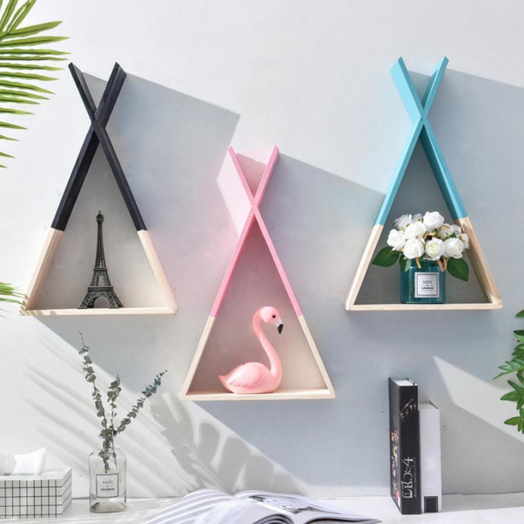 Children Wooden Wall Shelf Triangle Storage Bookshelf Living room and home Decor