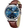 Men's Watch 30M Water-Resistant Analog Quartz Brown Leather Band Blue Dial Date Easy-to-Read Arabic Numerals