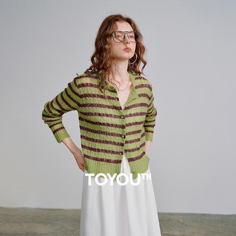 Women s Mohair Blend Striped Knit Cardigan L