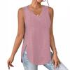 2025 Damen Sommer Top V-Ausschnitt Weste Ärmellos Lochstickerei Jacquard Top Lässige Weste Seitenschlitz T-Shirts Für Damen Stricktop