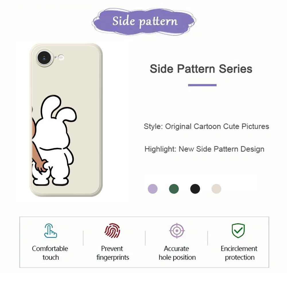 For iPhone 16e Case Pinch Rabbit Butt Pattern Printing Straight Edge TPU Phone Back Cover
