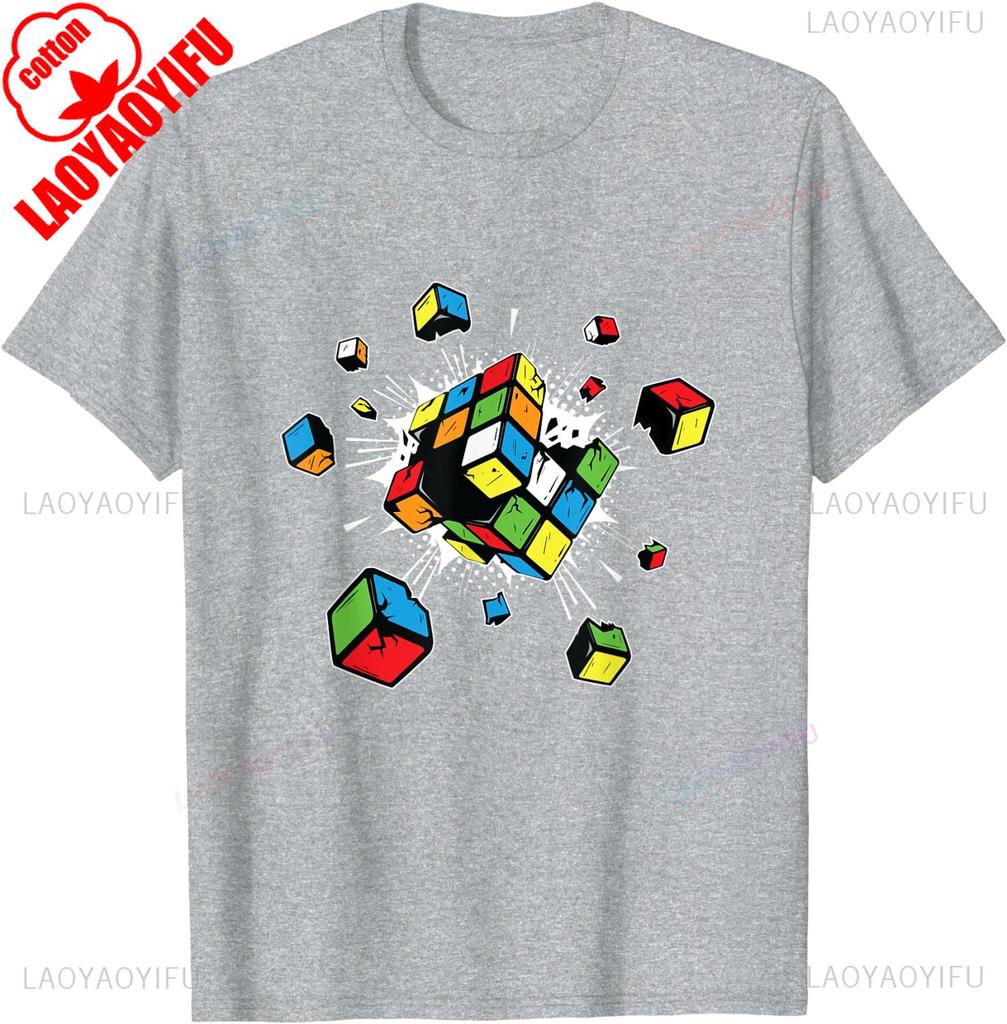 Exploding Rubix Rubics Cube Gift Funny Pattern Print T-Shirt Summer Fashion Casual Comfort Soft Cotton Classic Men Tops Tees