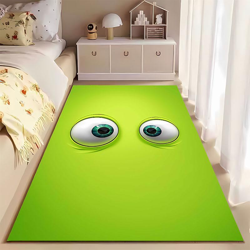 Green Cartoon Eyes Design Carpet suitable as a non-slip mat for the living room or bedroom sofa