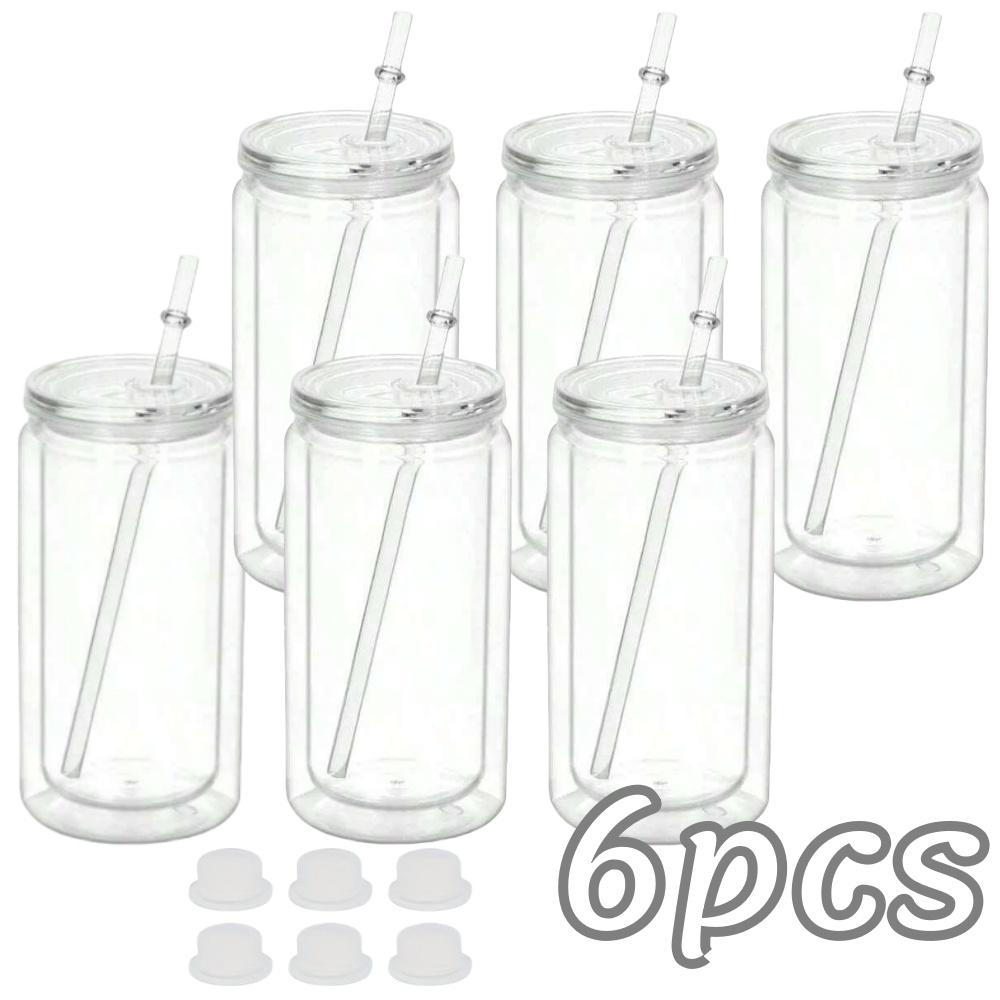 16OZ DIY Snowglobe Tumbler with Pre Drilled Hole Reusable Plastic Water Bottles Break-Resistant Mason Jar Cups for Holiday Gifts