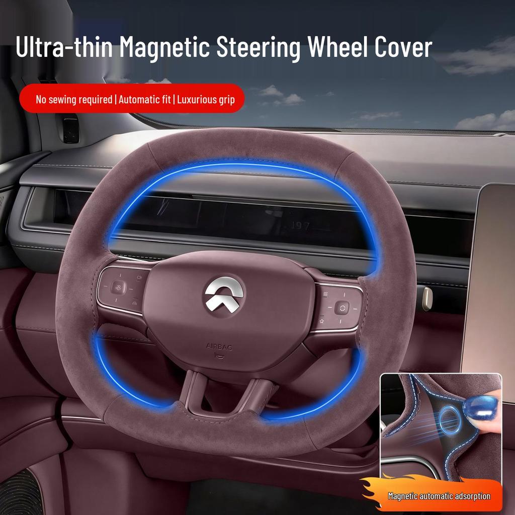 Nio ES8 Steering Wheel Cover: Suede Flocking, Magnetic, Ultra-thin, No-Sew, All-Season, Anti-slip for 26 Models