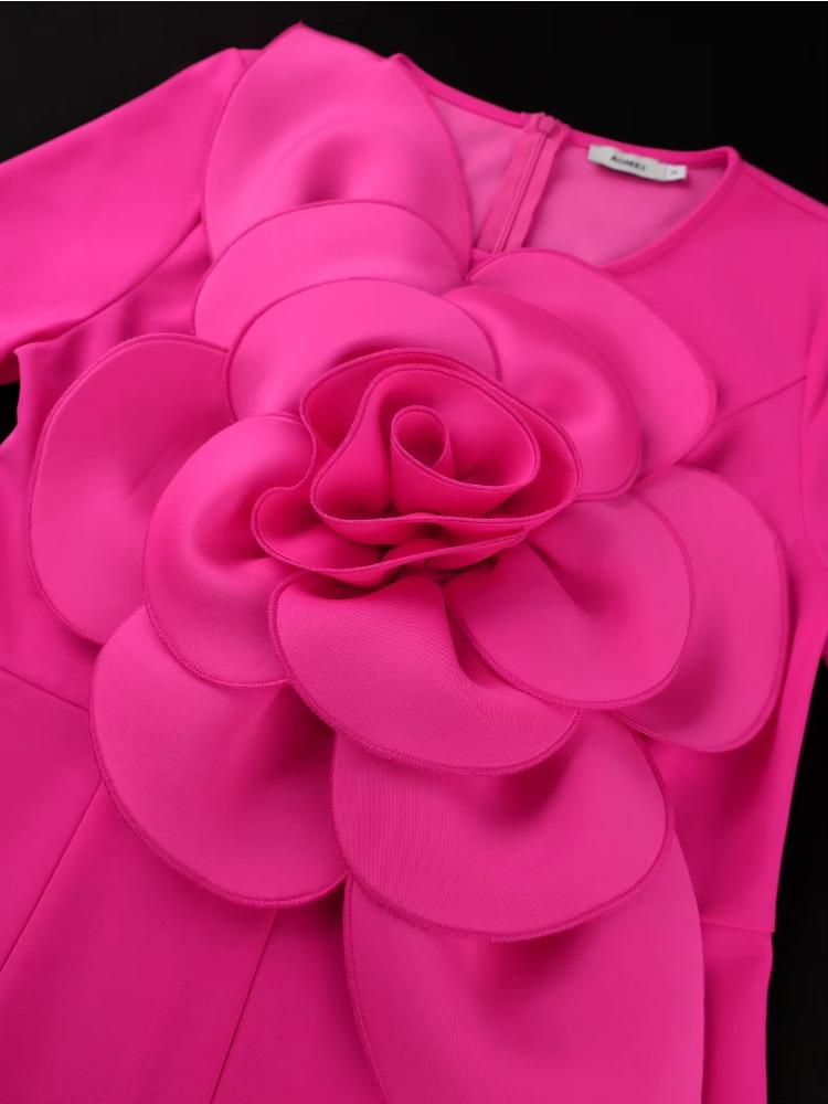 Salopetă elegantă cu flori mari 3D, cu mâneci lungi, casual, formală, pentru nuntă, invitată la cocktail, ținută dintr-o singură piesă