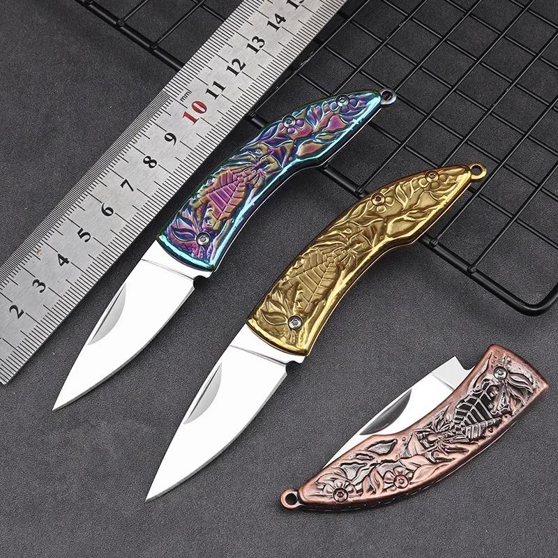 Dropship Stainless Steel High Hardness Sharp Folding Pocket Knife, 3D Pattern Handle Portable Utility Tool for Fruit Peeling & Daily Use