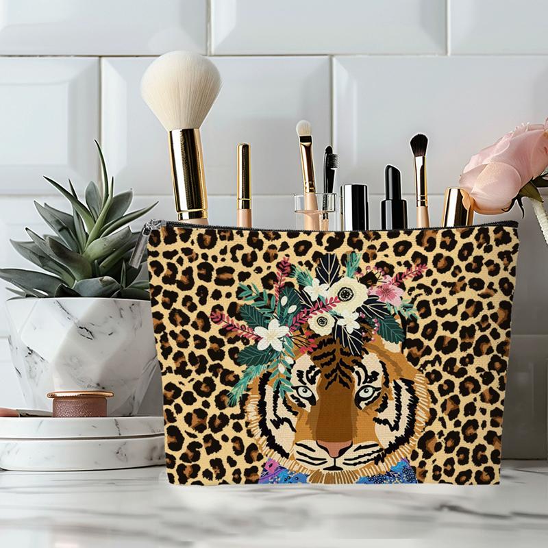 

Fashionable Tiger Leopard Print Makeup Bag Retro Zipper Lightweight Multifunctional Cosmetic Storage Bag Portable Large Capacity Travel Bag 22*18*4CM