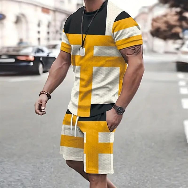 2026 Summer New Men s Short-Sleeved Shorts Set with 3D Letter Pattern Printing XXS