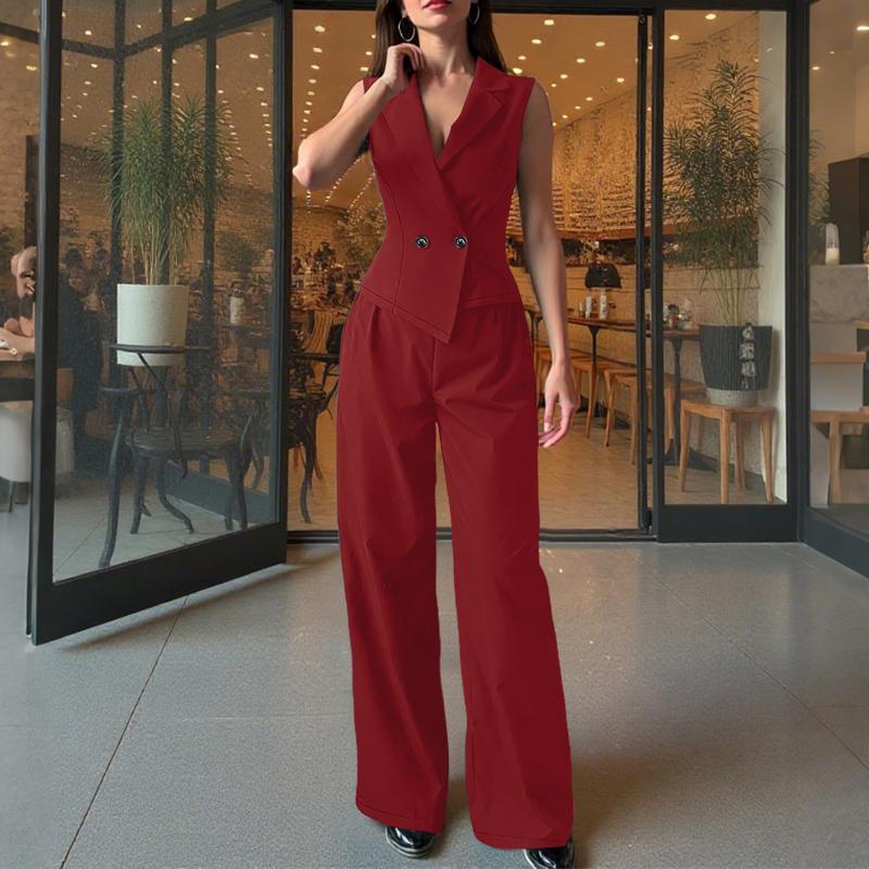 

ZANZEA Женские топы без рукавов и брюки Повседневные костюмы-двойки XL вино красного