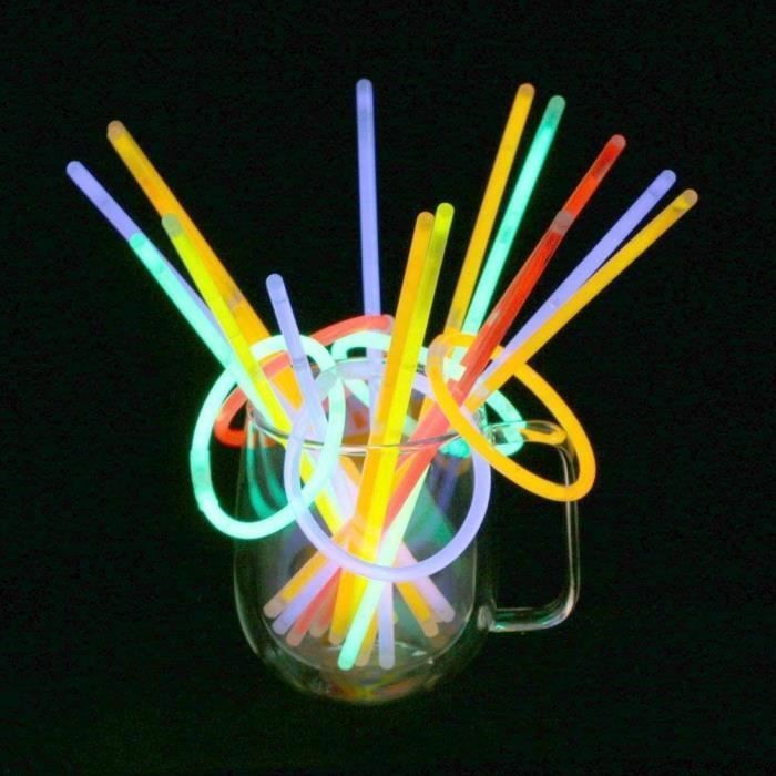 100PCS Bâtons Lumineux Fluorescents, 5 Couleurs Différentes Bracelets Fluos Lumineux pour Carnaval,Fête,A DECORATION DE FETE MURALE