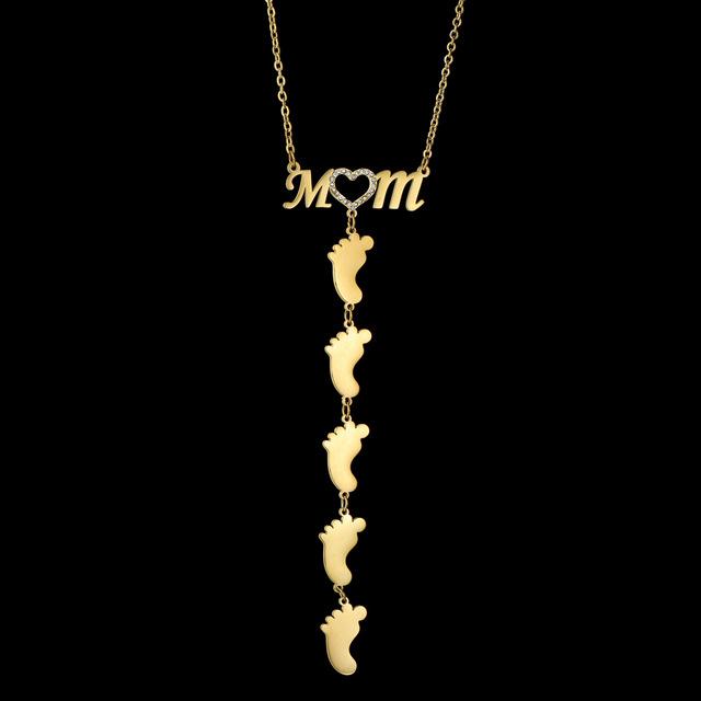 

New Personalized Engraved Baby Feet Necklace Staless Steel Children s Names Zircon Jewelry Mother s Day Gift Engrave&5 feet