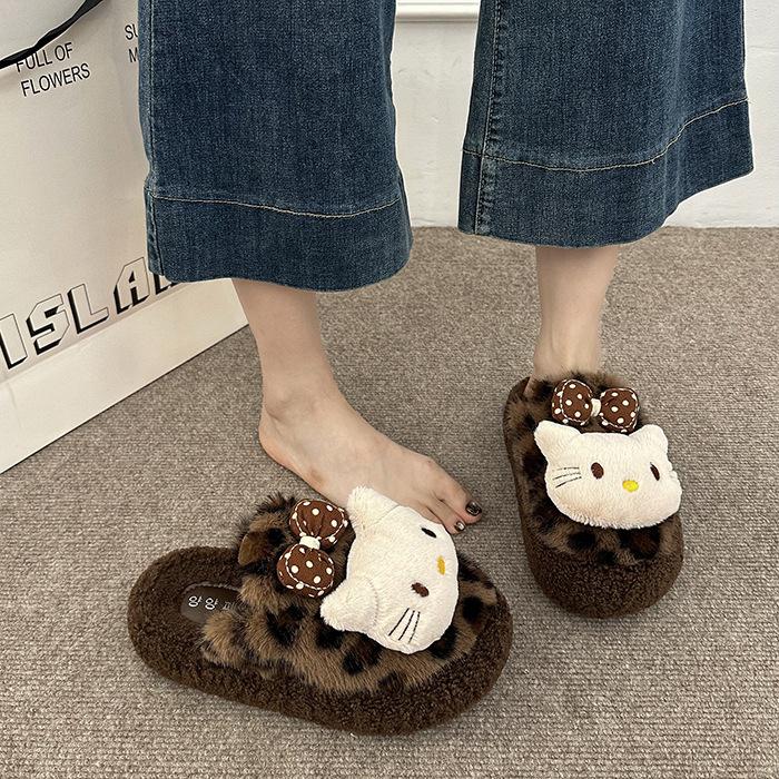 Fashion Sweet Girl Fluffy Slippers Women's Shoes 2025 Autumn and Winter New Outer Wear Casual Cotton Slippers