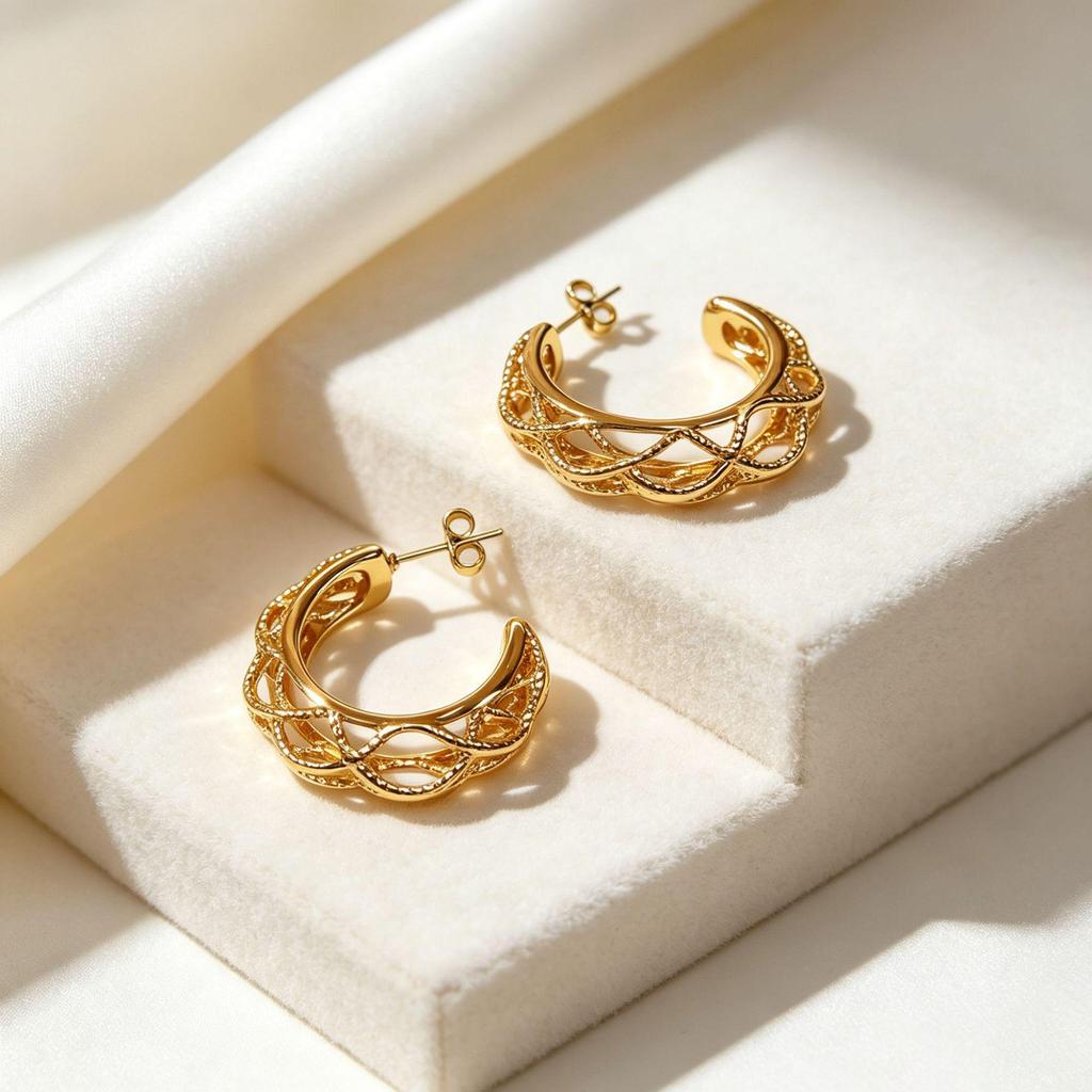 Gold Hollow Floral Pattern Stainless Steel C-Shaped Earrings