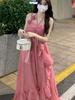 Backless Irregular Summer Dress Women Elegant Pink Elegant Strap Flower Slim Ladies Jacquard A Line Holiday Dresses