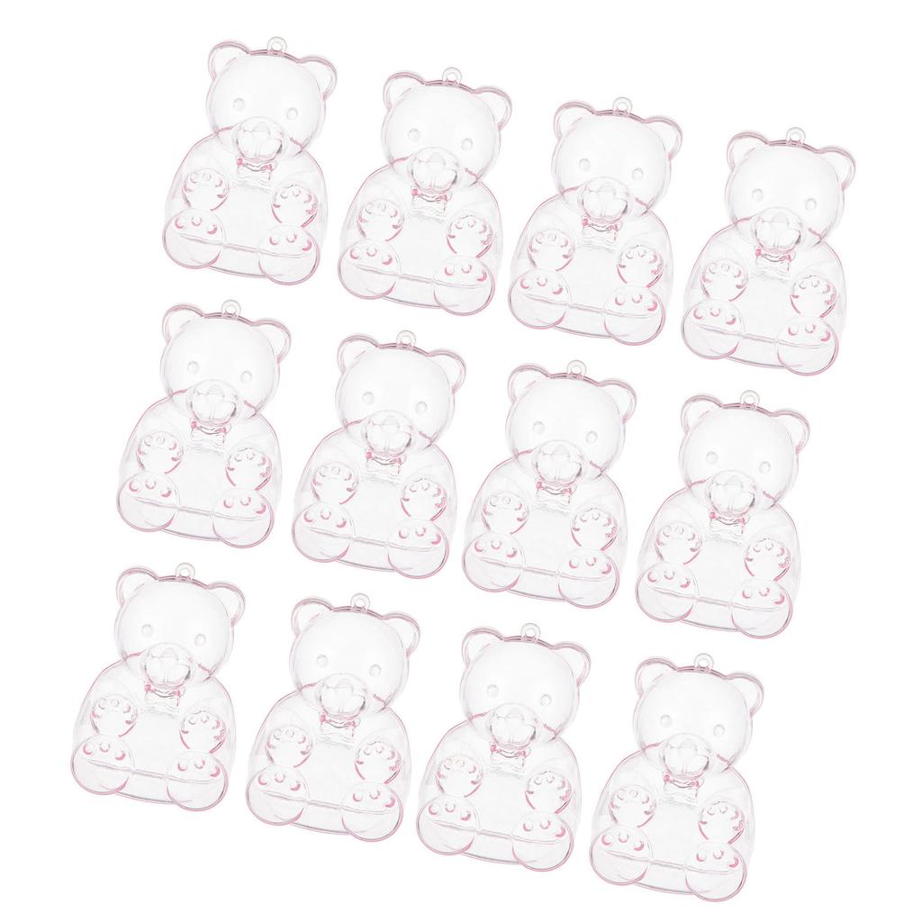 Sett med 12 bjørneformede godteribeholdere klare plastoppbevaringsbokser for godteri med lokk gjennomsiktig smykkeemballasjeetui