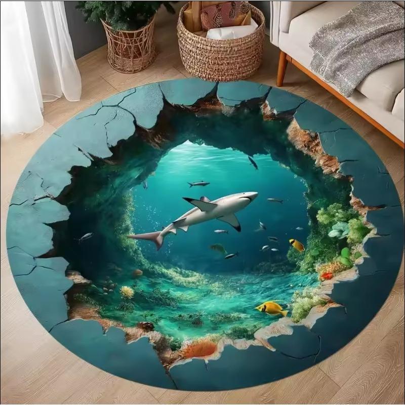 2D Printe Koi Pond Round Rug Floor Mat Door Mat Entrance Play Room Kids Room Living Room Mat for Home Decoration