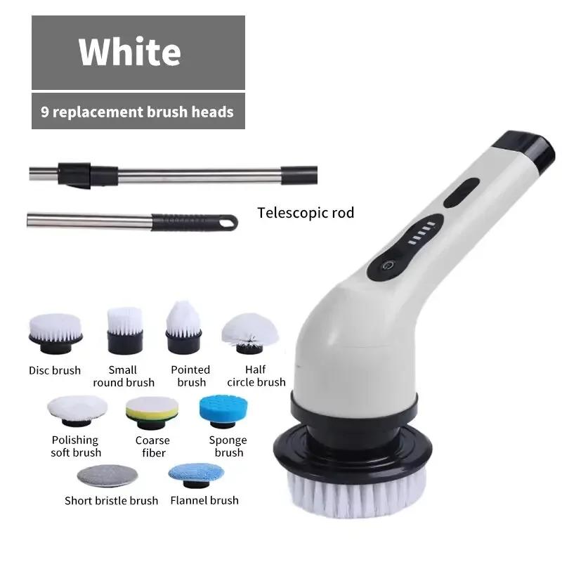Electric Cleaning Brush2-gear Cordless Rotary Floor Scrubber Wireless with Adjustable Extension Handle Perfect for Home Kitchen