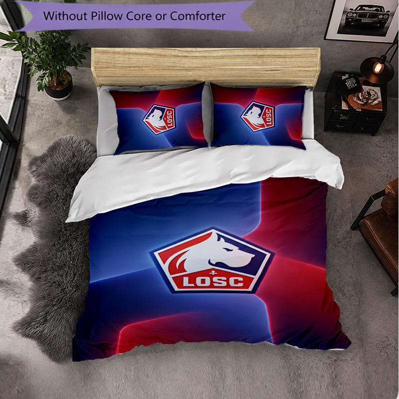 LOSC Lille FC Bettwäsche-Set 3-teilig Bettbezug-Set Dekorative Bettwäsche für Jugendzimmer Heimdekoration