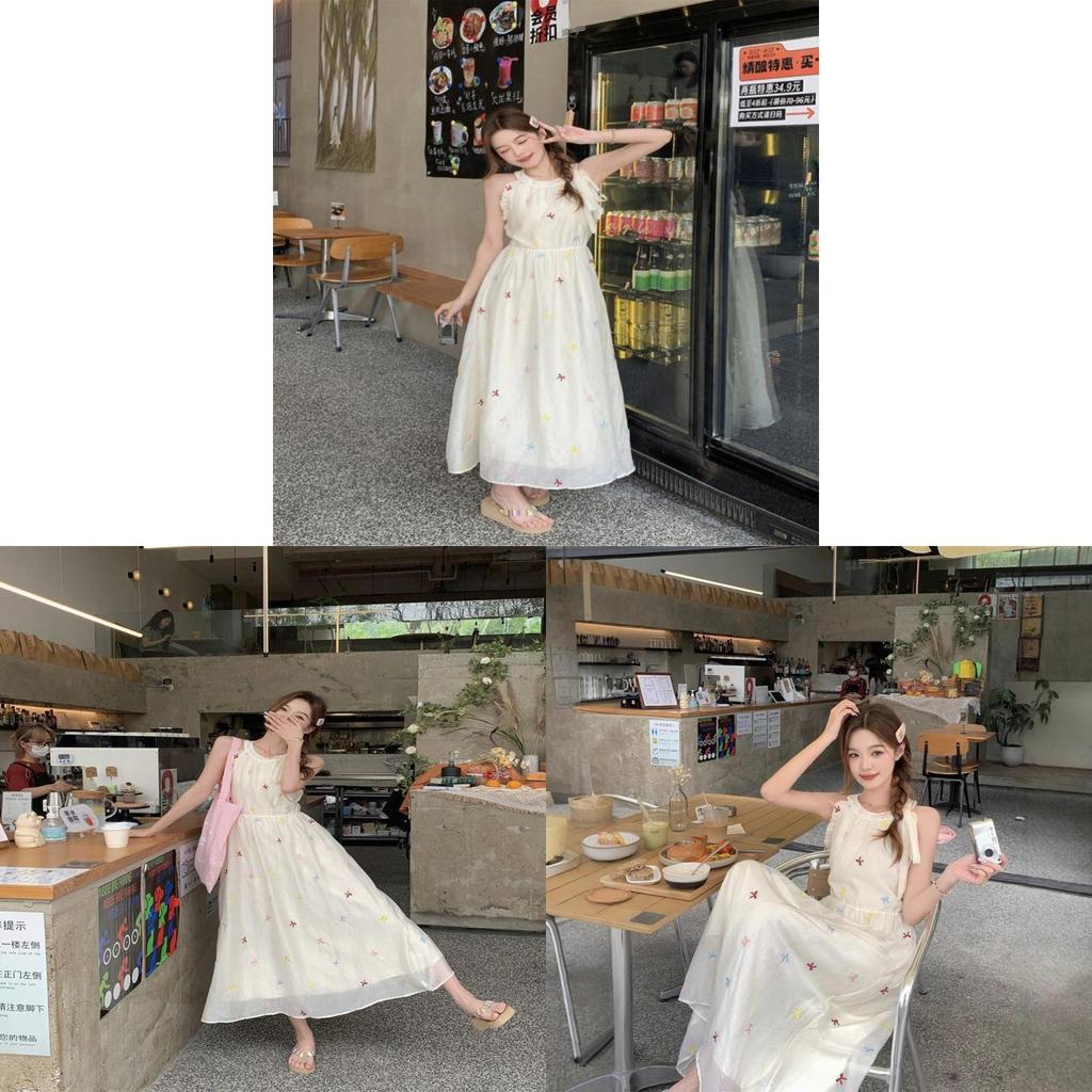 No Brand Butterfly Tie Dress With Polyester Fabric Summer College Style For Women