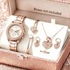 Light Luxury Niche Roman Steel Belt Full Diamond Set Bracelet Necklace Love Jewelry Set Quartz Watch
