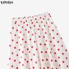 VONDA Vintage Damen Polka Dots Print Locker Lässig Lang Schwingende Röcke Plissee Kleid