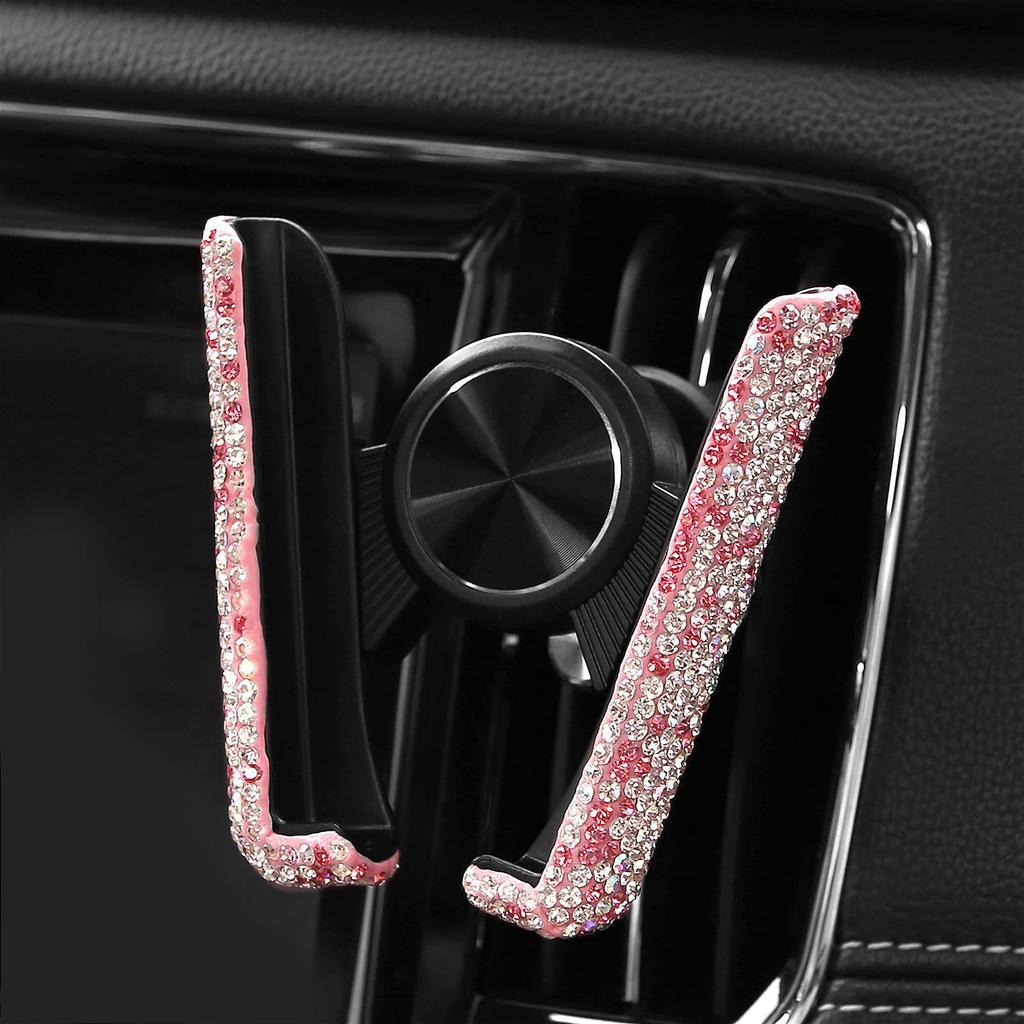 Rhinestone Car Phone Holder: Diamond Air Vent Stand with Full Sparkle