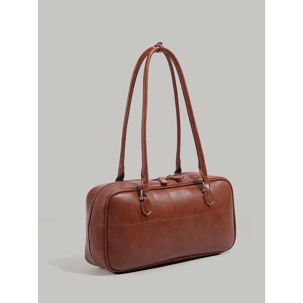 IELGY Ladies Handbag Retro Stitching Boston Bag Large Capacity Commuter