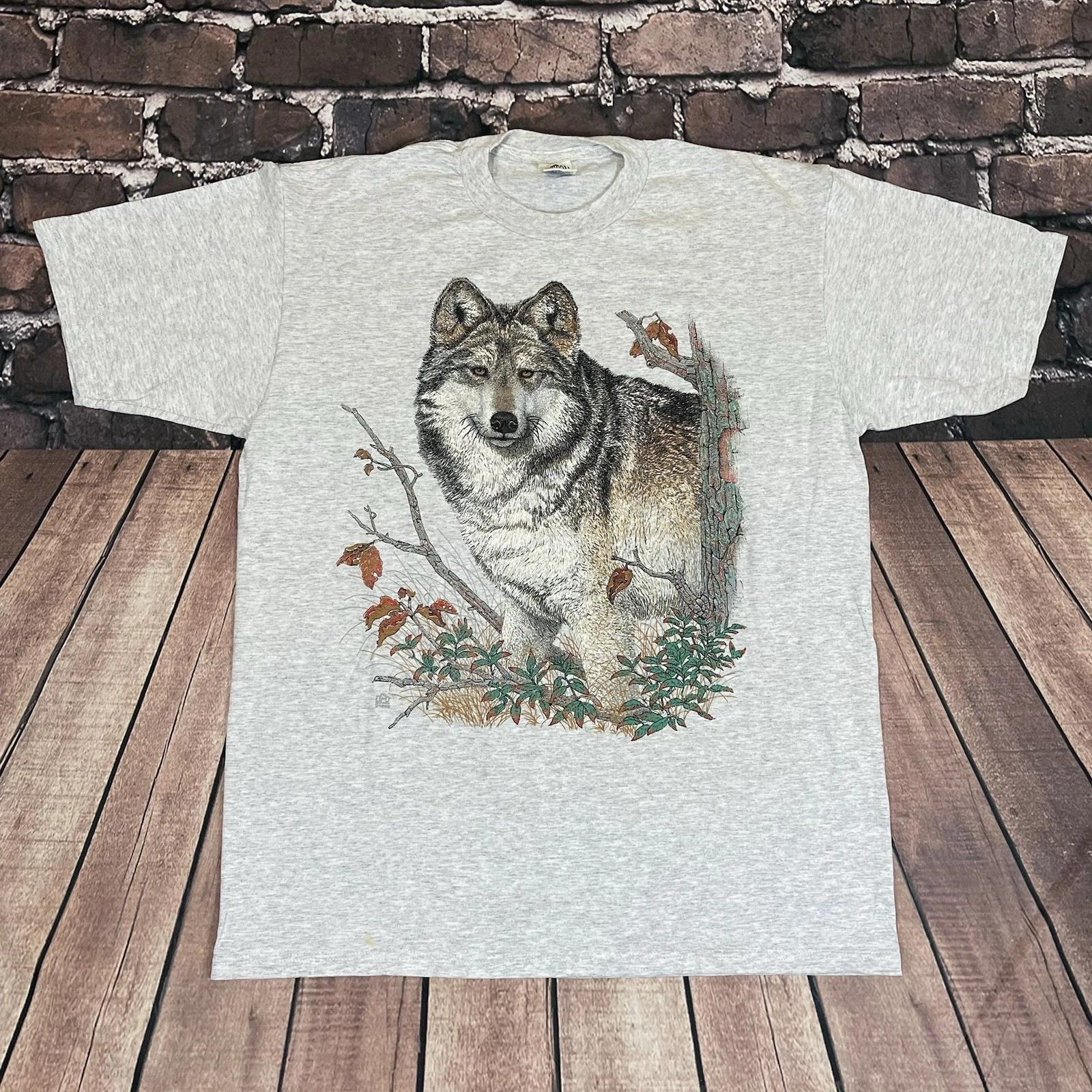 

Винтажная хлопковая футболка Cotton Grove Волк Серая Сделано в США Мужской размер L XL