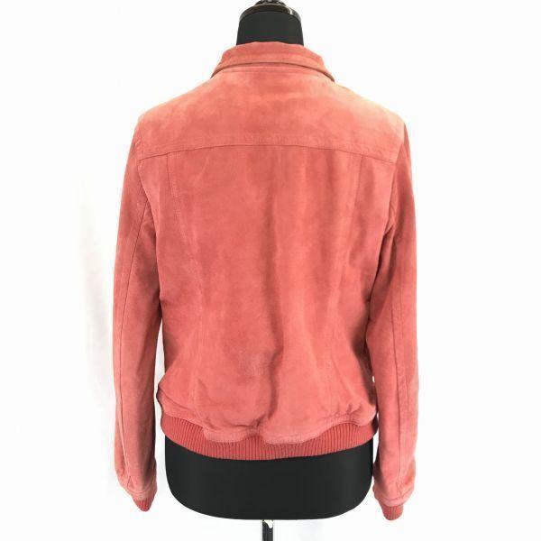 Macphee Suede Processed Leather Pig Leather Blouson Outer / 38 / M / Salmon Pink / Full Zip / Flap Pocket / Rib Cuffs(USED)