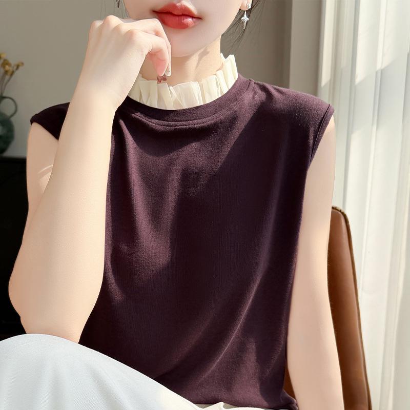 2026 Spring/Summer Women's Color Block Tencel Wool Organza Sleeveless Knit Vest