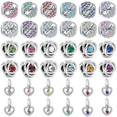 Fashion 925 Silver Twelve Months Birth Charms Beads Pendant October May Fit Bracelet Jewelry Gift