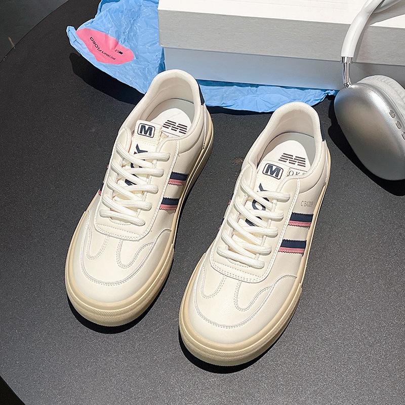 Dexun Shoes Women's 2025 Autumn New Retro Versatile Color Matching Striped Soft-soled Sports and Leisure Lightweight Breathable Board Shoes