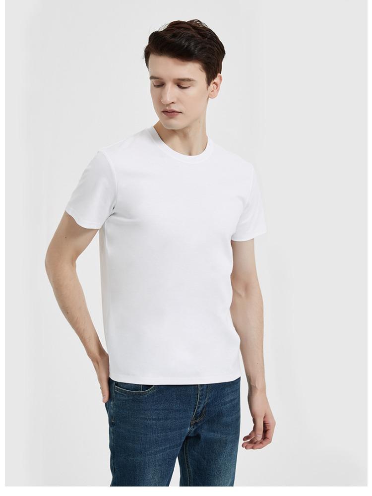 Premium Youth Mercerized Cotton Short-sleeve Pure Cotton Long-staple Pima Cotton Crew Neck Three-needle T-shirt Minimalist Breathable Tops