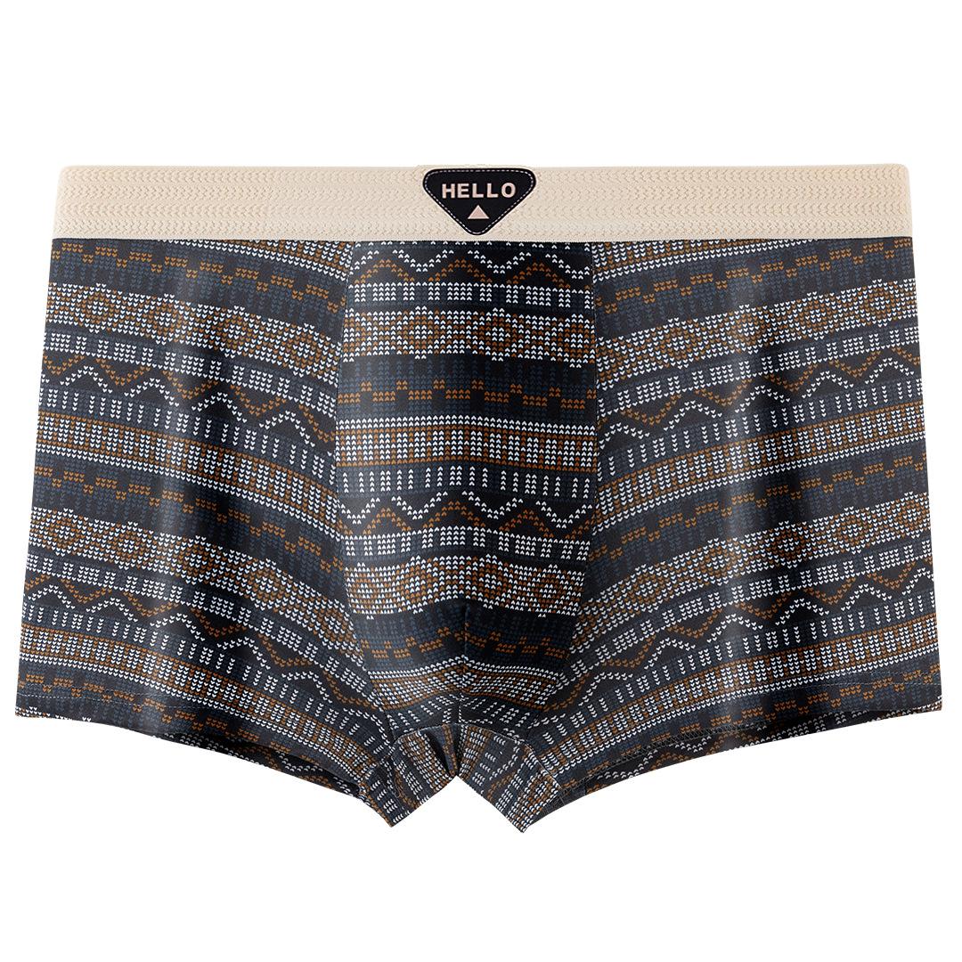 

Men s Retro Ethnic Style Mesh Print Mid-Waist Light Luxury Boxer Briefs L [Recommended 40-50kg]