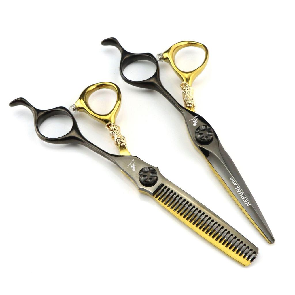 Black & Gold 6-inch Napson Steel Hairdressing Shears - Little Gold Tiger Design, Barber & Thinning Shears