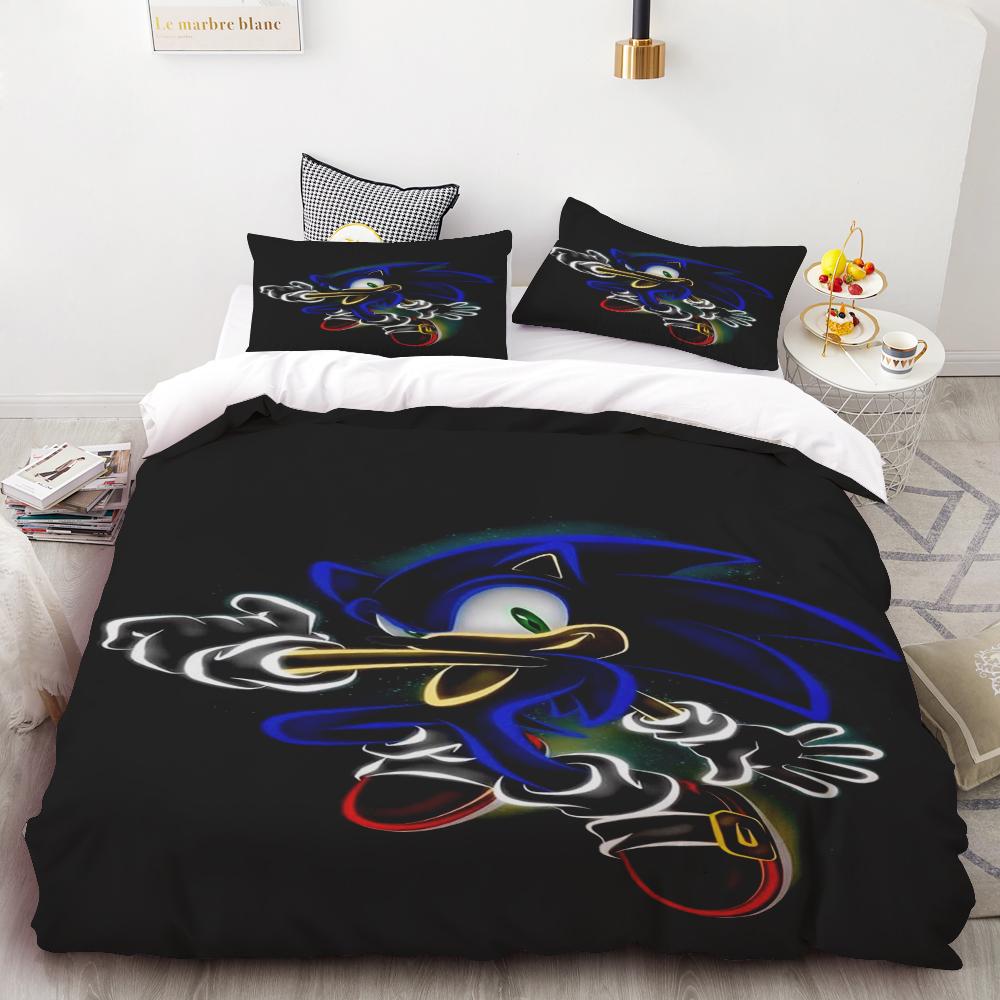Sonic Cartoon Duvet Cover Hedgehog Quilt Cover Three-piece Set Bedding Set Sonic Gifts for Children Teens
