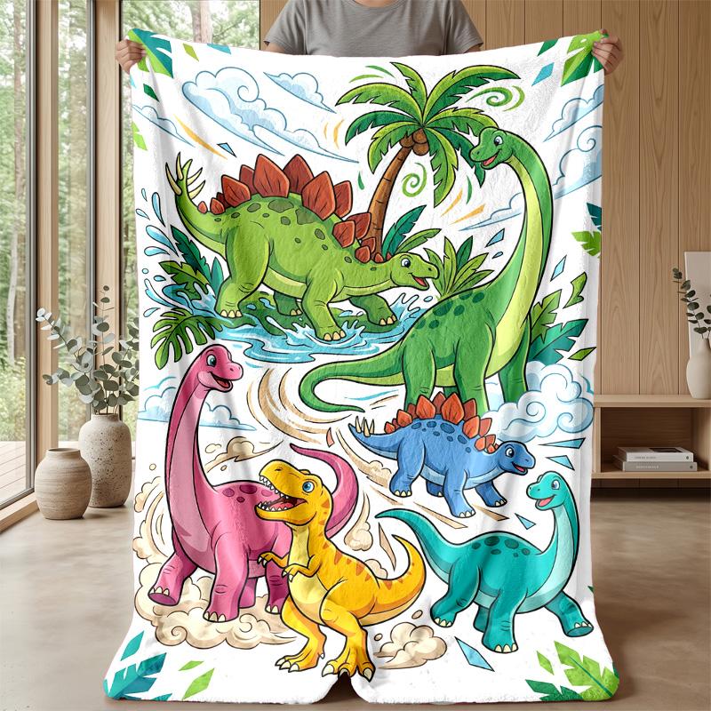 Dinosaur Adventure In Volcanic Land Blanket Personalized Name Flannel Blanket Soft Cozy Plush Throw for Sofa Bed Lightweight Home Decor