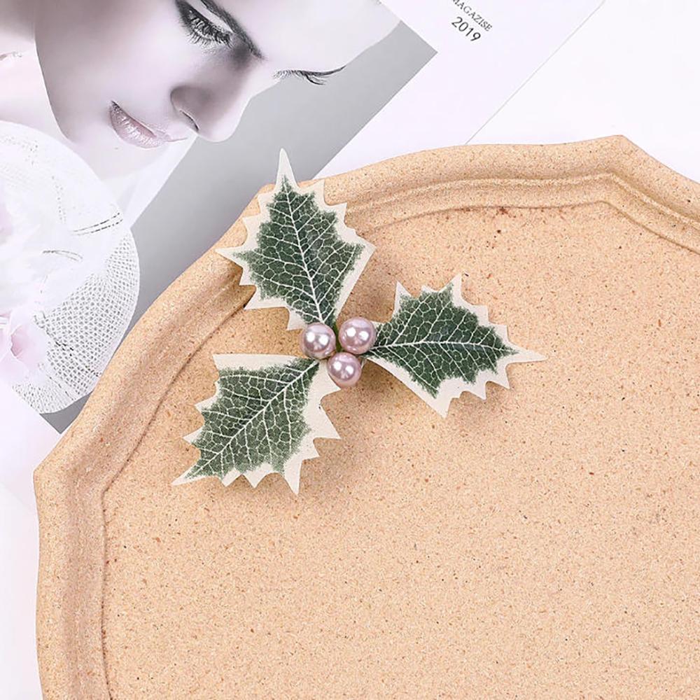 10Pcs Artificial Holly Berries Green Leaves for Christmas Decoration Fake Leaf for Home Decor Navidad New Year Gift Accessories
