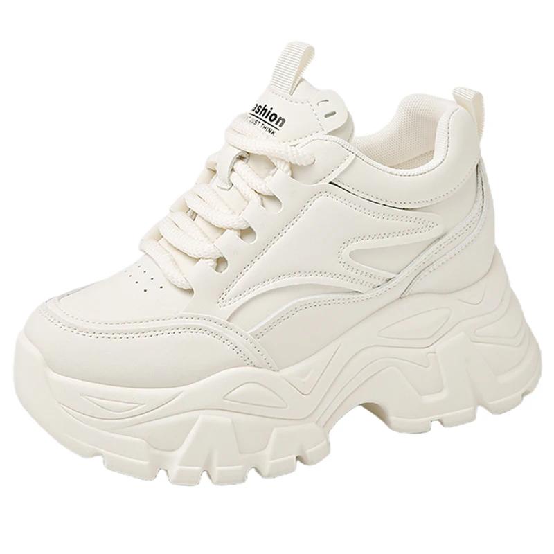 Mix Color Chunky Platform Sneakers Women Lace-Up Thick Bottom Vulcanzied Shoes Female Pu Leather Non-Slip Sports Shoes Woman